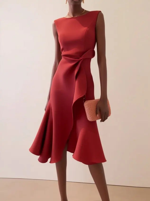 Théodora™ | Knotted Ruffle A-Line Midi Dress