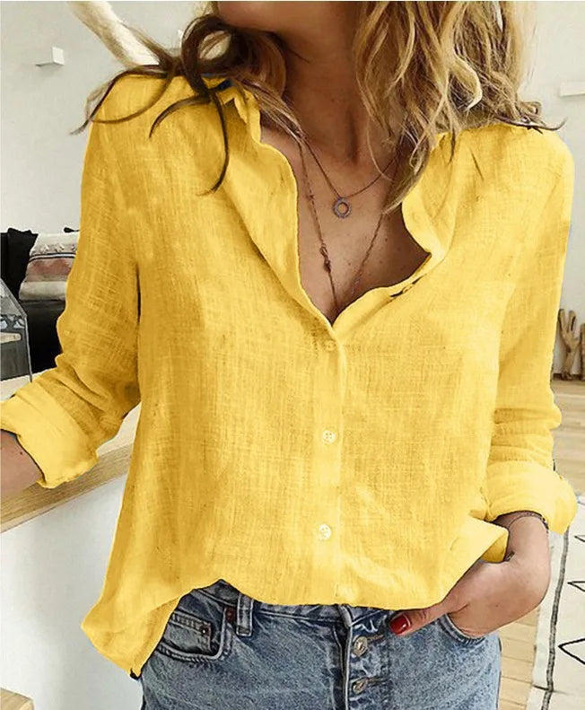 Beatrice™ | Casual Cotton Linen Lapel Blouse