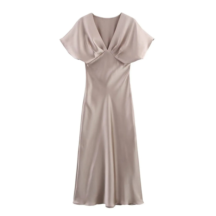 Solange™ | Sleek Satin V-Neck Midi Dress