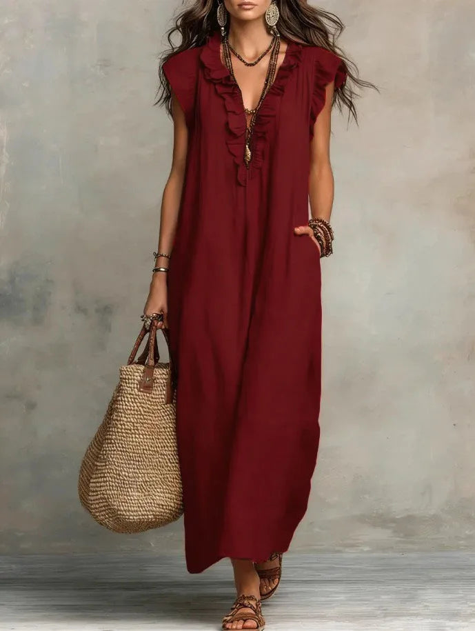 Blanche™ | Flutter-Sleeve Linen Dress