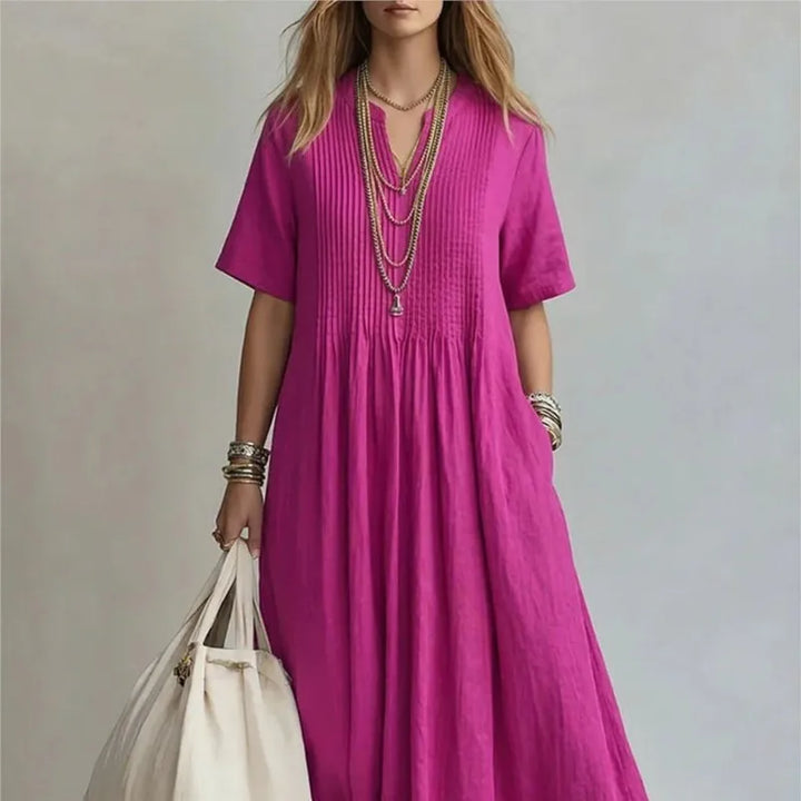 Solange™ | Pintuck V-Neck Maxi Dress
