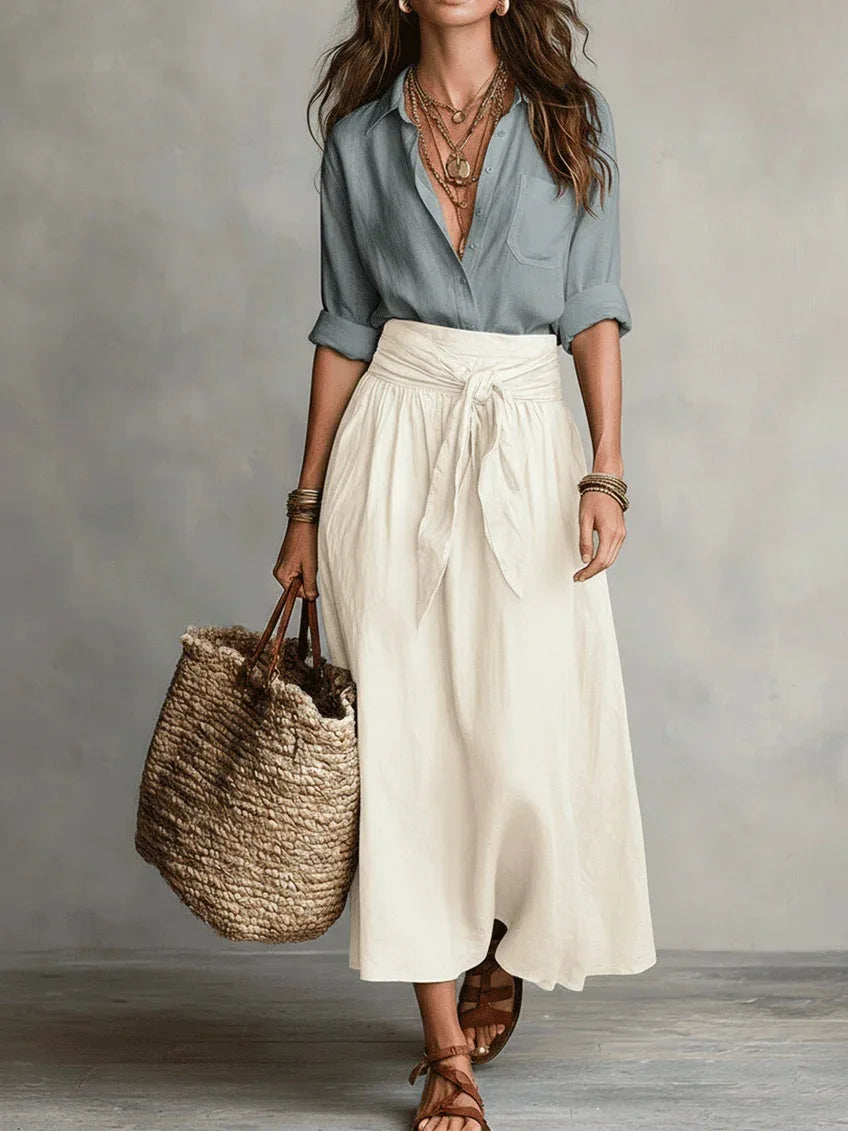 River™ | Two-Piece Set Black Top &amp; Olive Green Midi Skirt