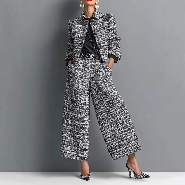 Colombe™ | Printed Button Jacket &amp; Wide-Leg Pants Set
