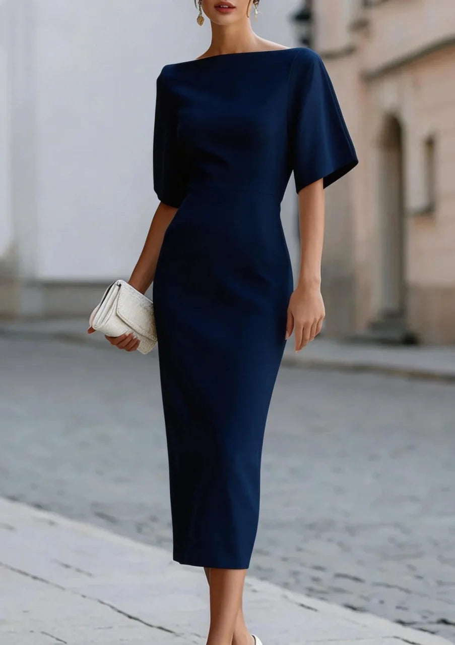 Élise™ | Boat Neck Fitted Midi Dress
