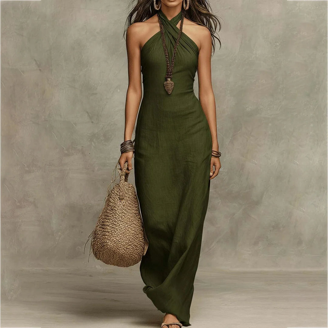 Loraine™ | Embroidered Halter V-Neck Gown