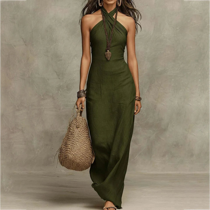 Loraine™ | Embroidered Halter V-Neck Gown