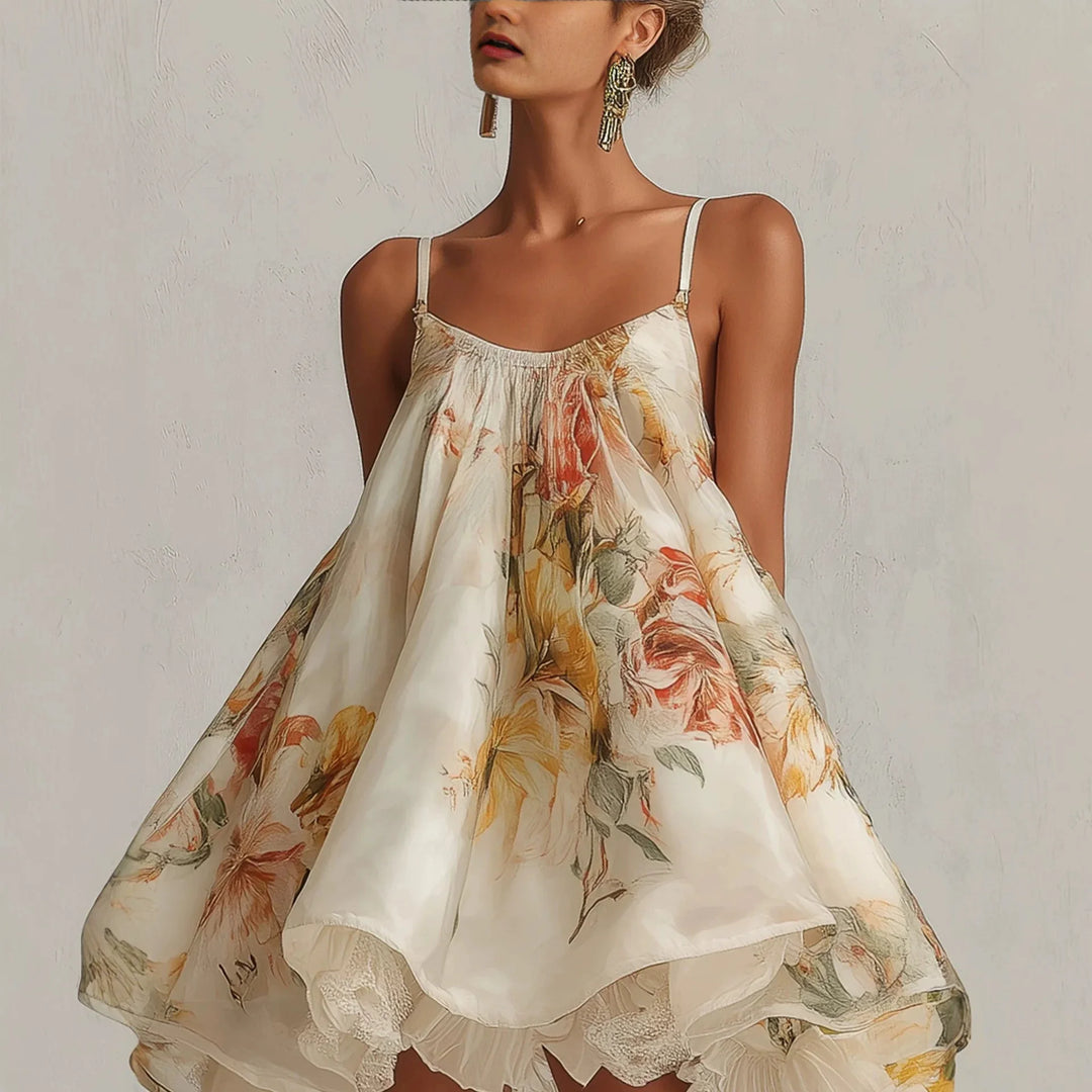 Ninon™ | Floral Lace-Trim Asymmetrical Cami Dress