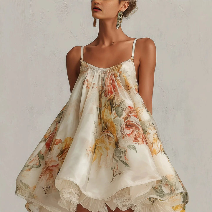 Ninon™ | Floral Lace-Trim Asymmetrical Cami Dress