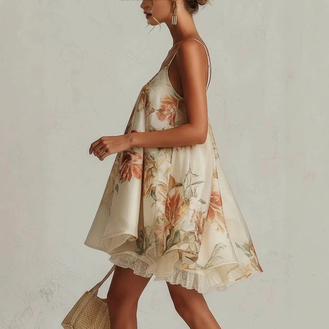 Ninon™ | Floral Lace-Trim Asymmetrical Cami Dress