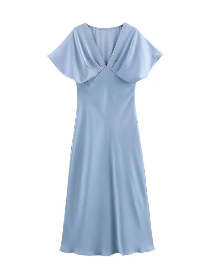 Solange™ | Sleek Satin V-Neck Midi Dress