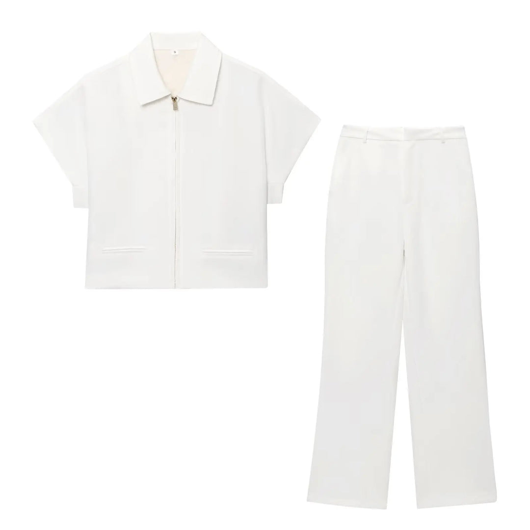 Genevieve™ | Sleek Zipper Wide-Leg Set