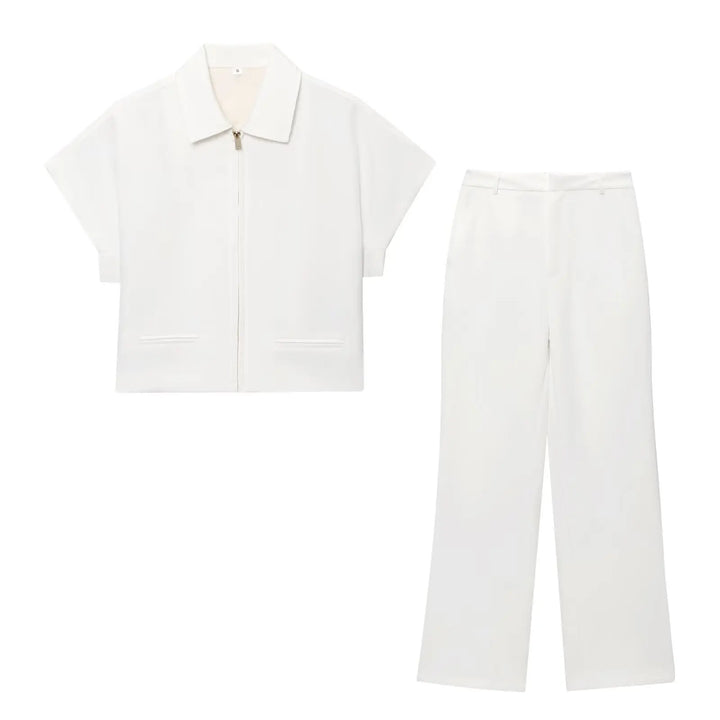 Genevieve™ | Sleek Zipper Wide-Leg Set