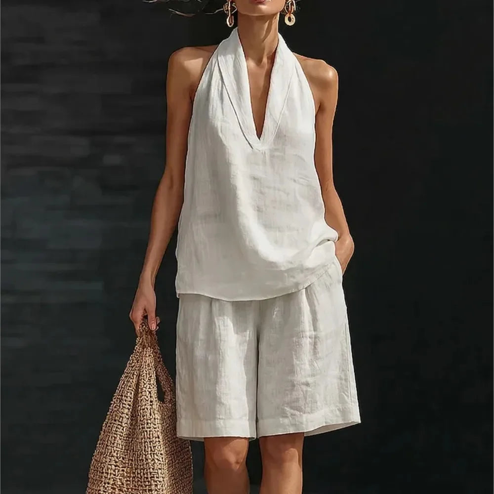 Geneviève™ | Halter-Neck Top &amp; Shorts Two-Piece Set