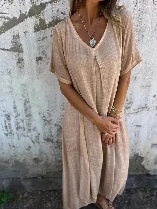 Aurélie™ | Loose-Fit V-Neck Midi Dress