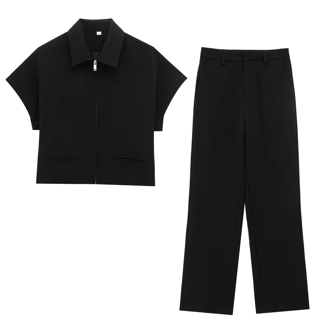 Genevieve™ | Sleek Zipper Wide-Leg Set