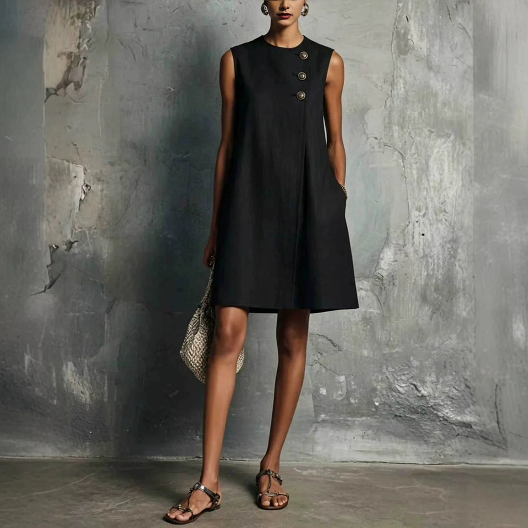 Amandine™ | Asymmetric Button Sleeveless Dress