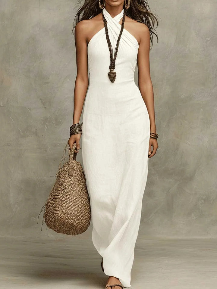 Loraine™ | Embroidered Halter V-Neck Gown