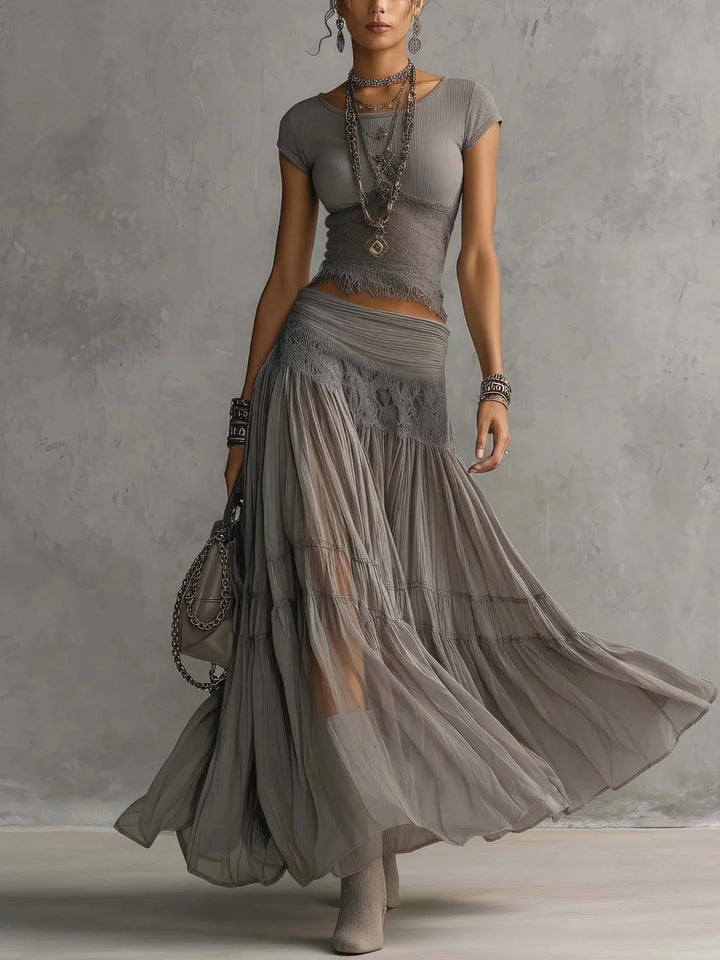 Rosalie™ | Lace-Splice Two-Piece Maxi Skirt Set