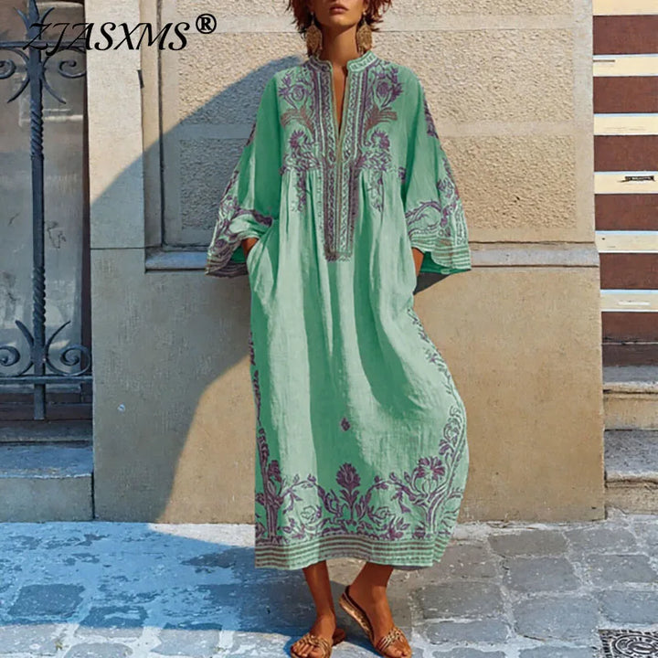 Solène™ | Embroidered Mediterranean Maxi Dress