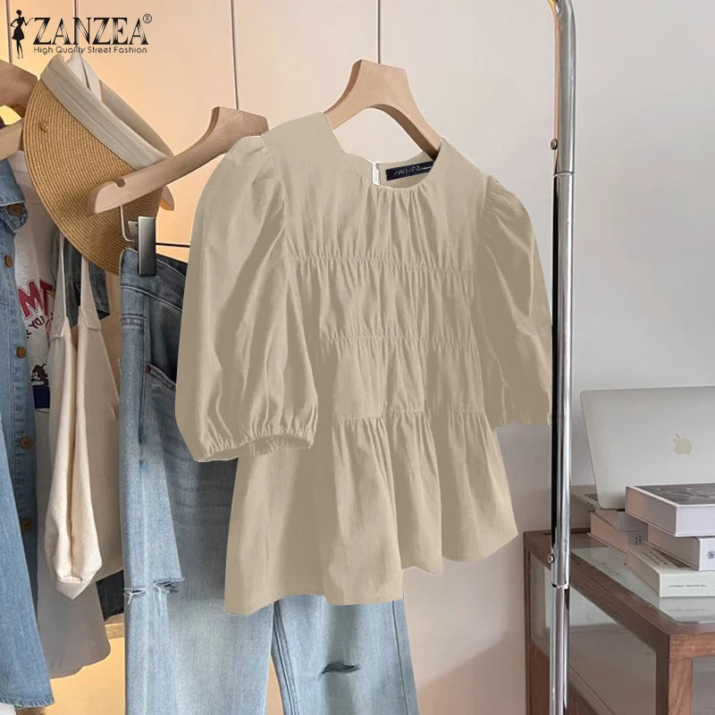 Nathalie™ | Ruffled Round-Neck Tunic Blouse