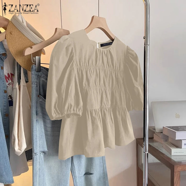 Nathalie™ | Ruffled Round-Neck Tunic Blouse