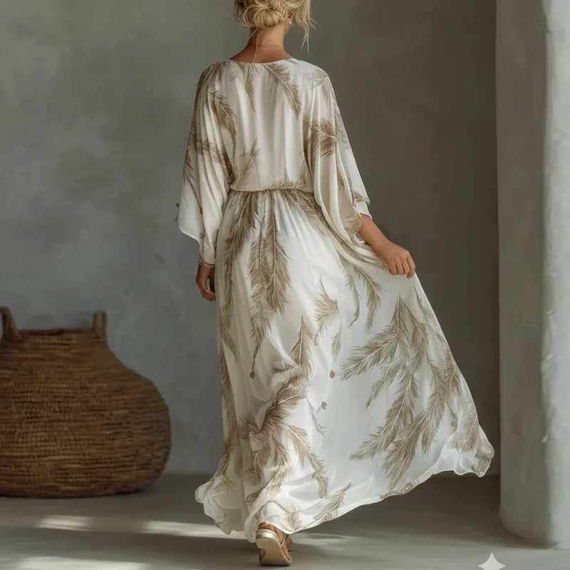 Delphine™ | V-Neck Batwing Print Chiffon Maxi Dress