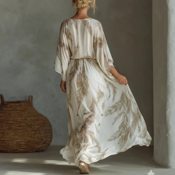 Delphine™ | V-Neck Batwing Print Chiffon Maxi Dress