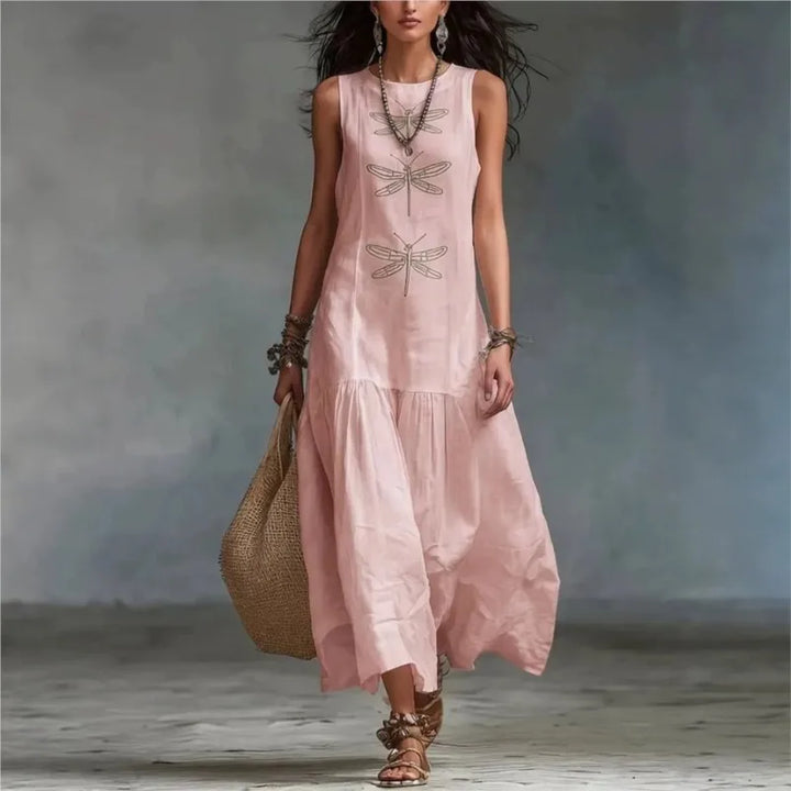 Odalys™ | Round-Neck Patchwork Midi Dress
