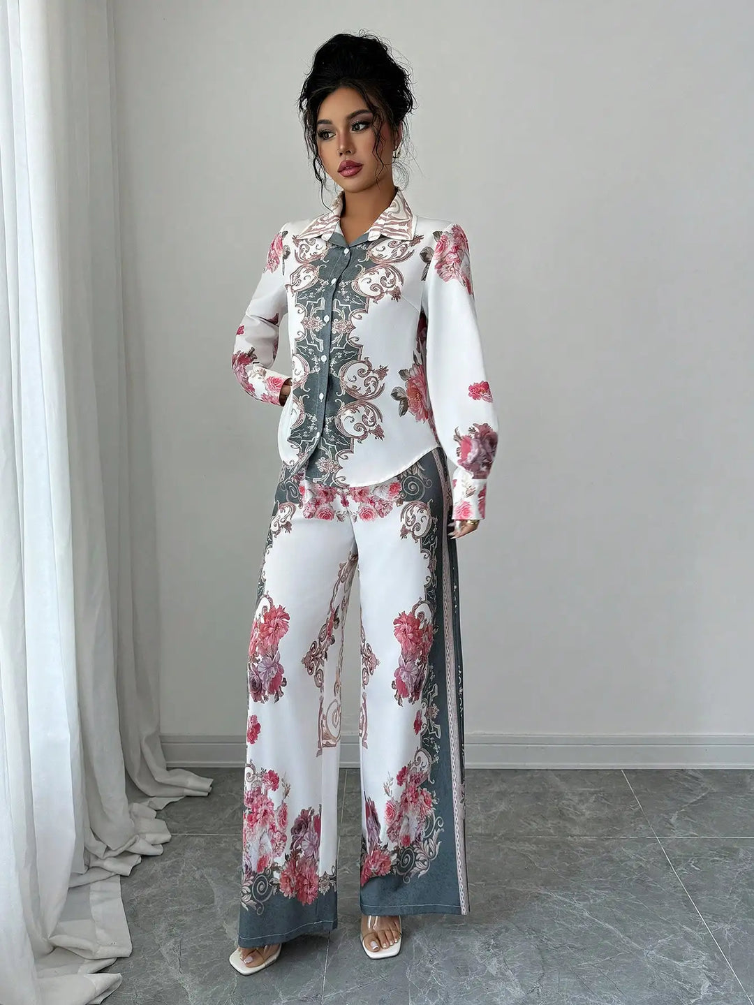 Fleur™ | Baroque Rose Print Wide-Leg Set