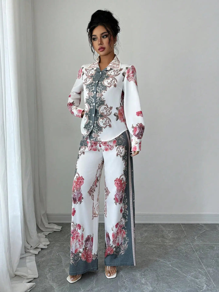 Fleur™ | Baroque Rose Print Wide-Leg Set