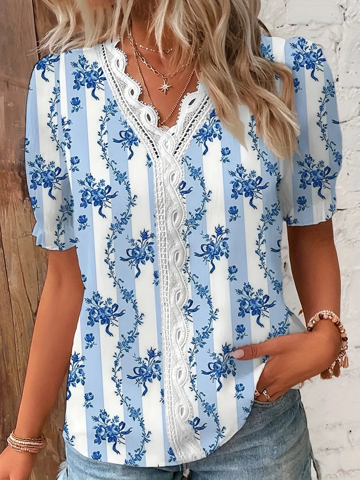 Margaux™ | V-Neck Striped Jacquard Blouse