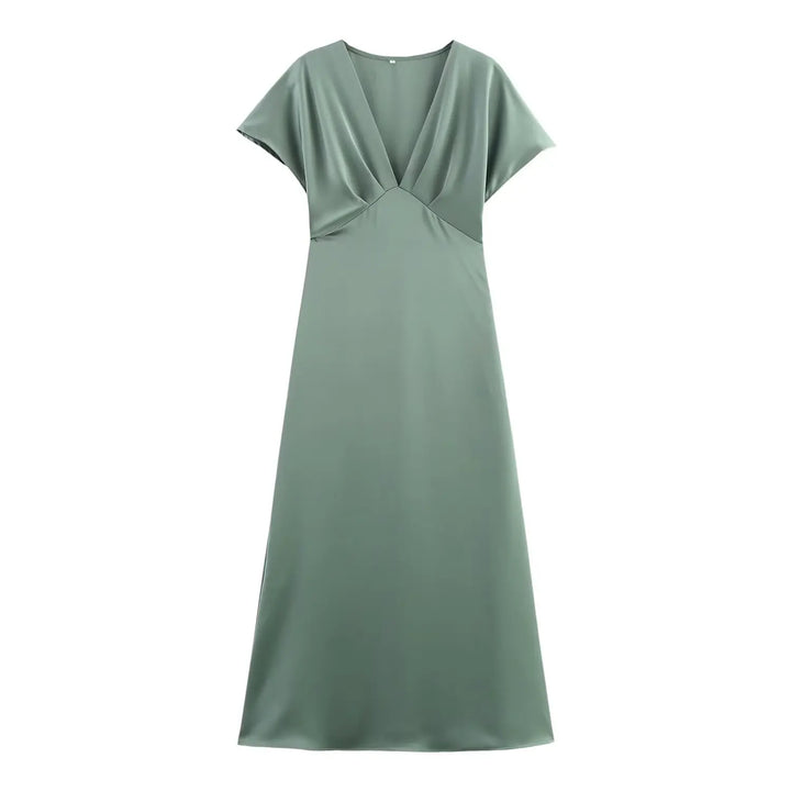 Solange™ | Sleek Satin V-Neck Midi Dress