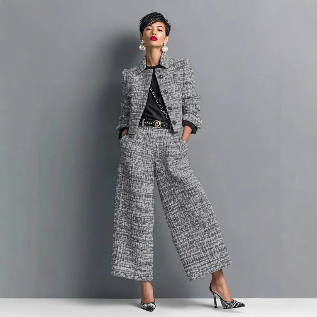 Colombe™ | Printed Button Jacket &amp; Wide-Leg Pants Set