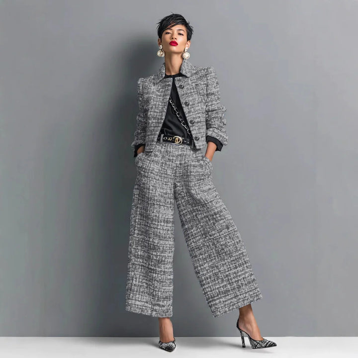 Colombe™ | Printed Button Jacket &amp; Wide-Leg Pants Set