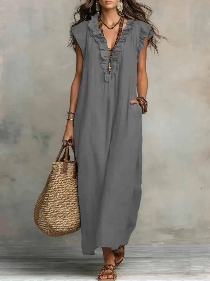 Blanche™ | Flutter-Sleeve Linen Dress