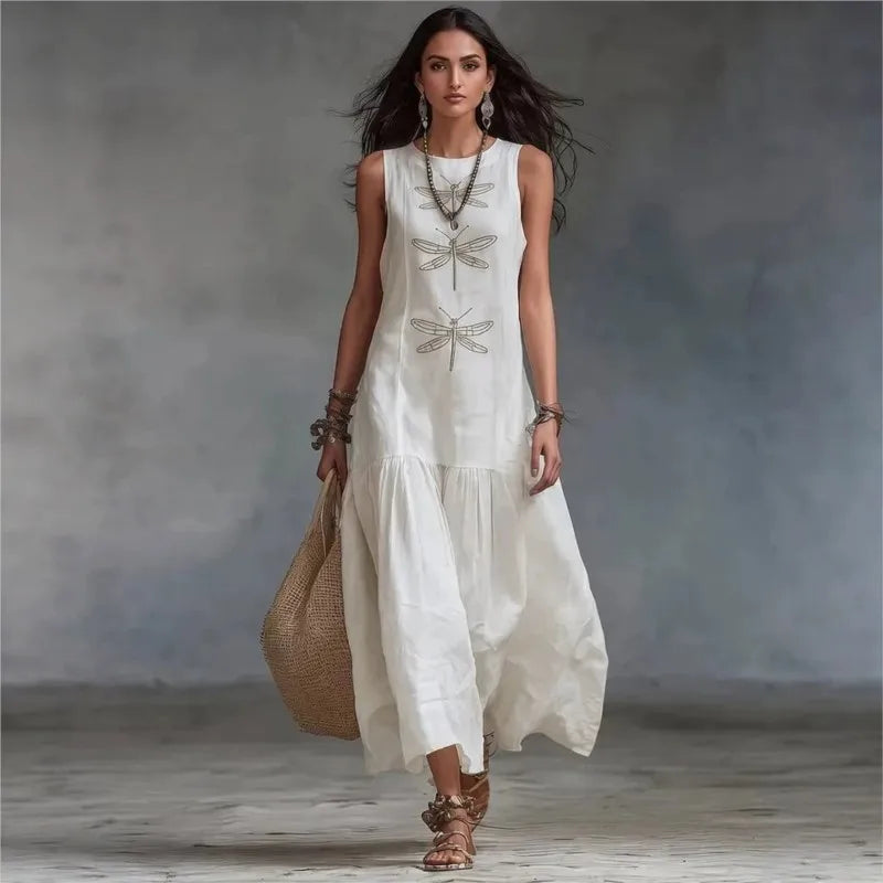 Odalys™ | Round-Neck Patchwork Midi Dress