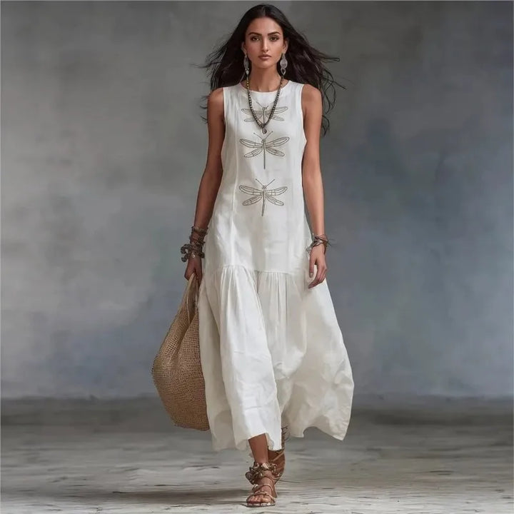Odalys™ | Round-Neck Patchwork Midi Dress