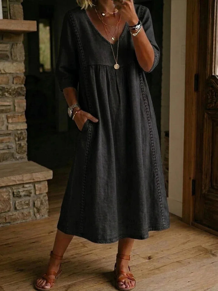 Vivienne™ | Lace V-Neck Pocket Midi Dress