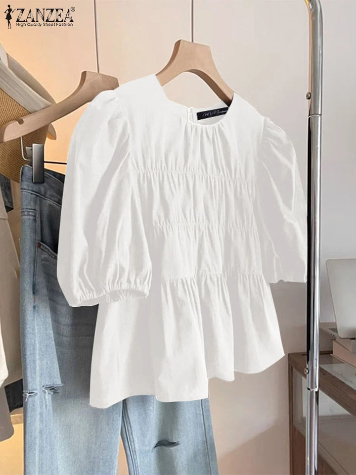Nathalie™ | Ruffled Round-Neck Tunic Blouse