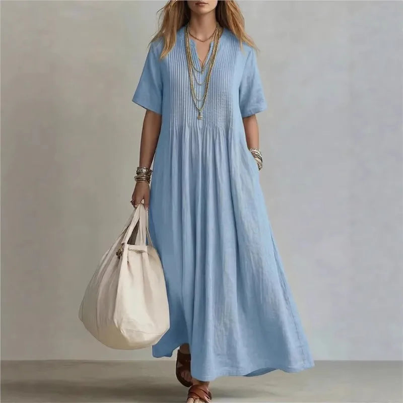 Solange™ | Pintuck V-Neck Maxi Dress