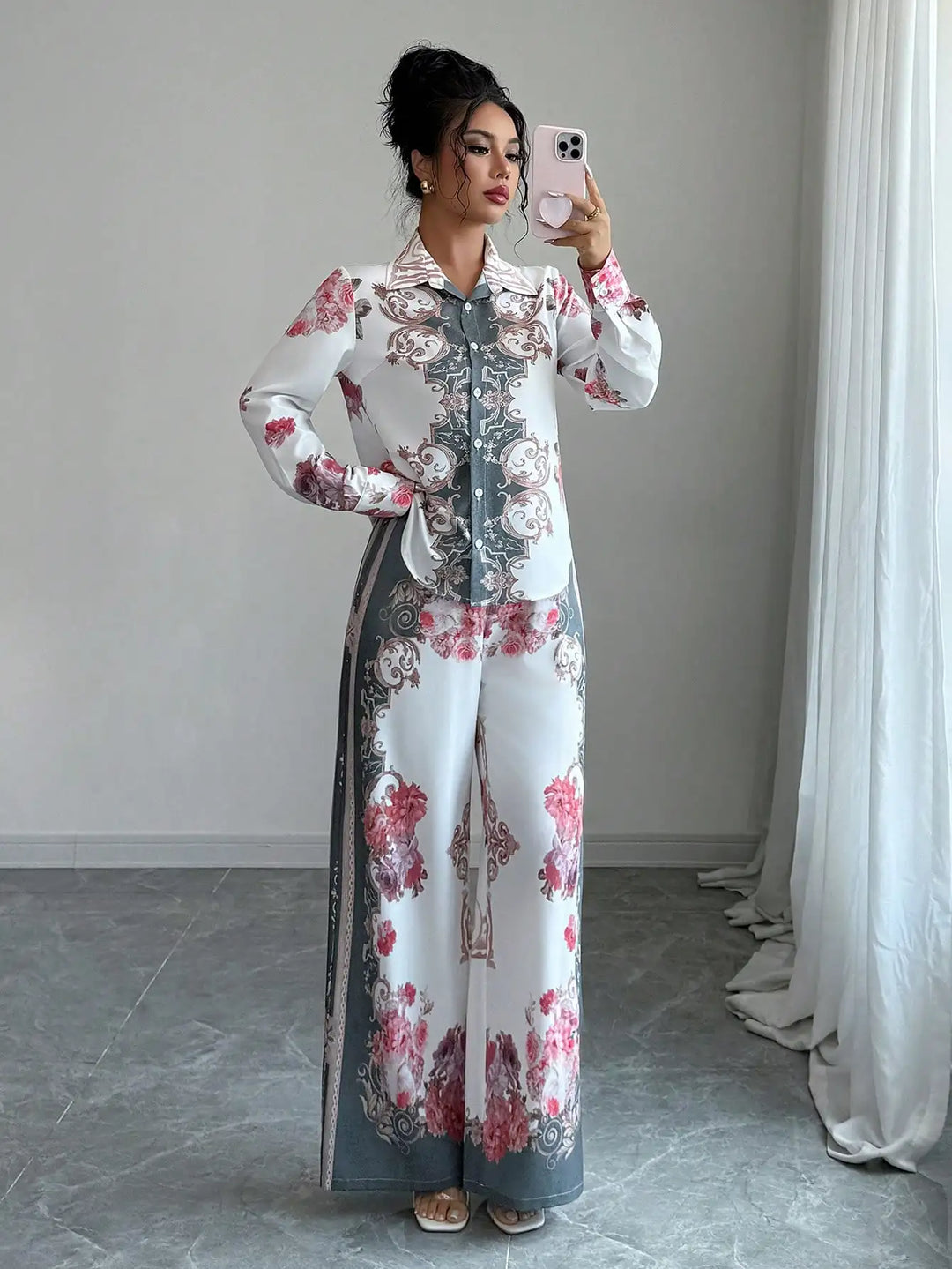 Fleur™ | Baroque Rose Print Wide-Leg Set