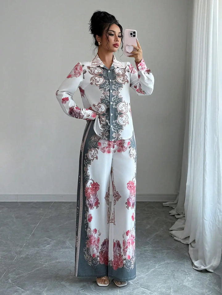 Fleur™ | Baroque Rose Print Wide-Leg Set
