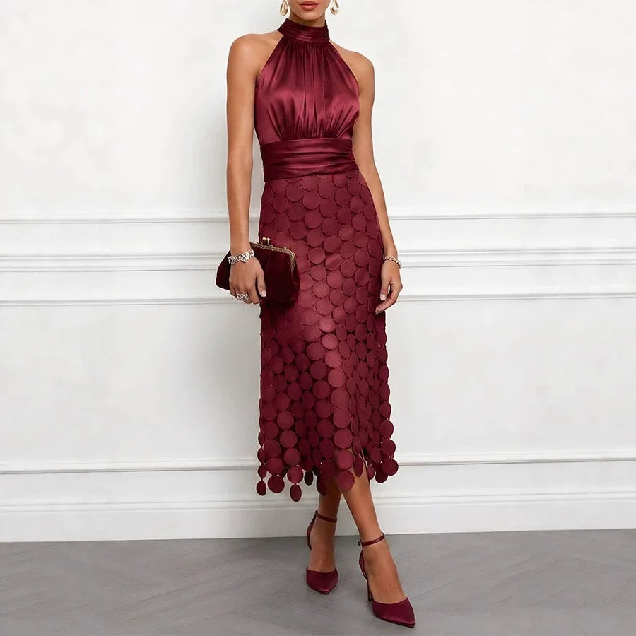 Celine™ | Satin Halter Midi Dress