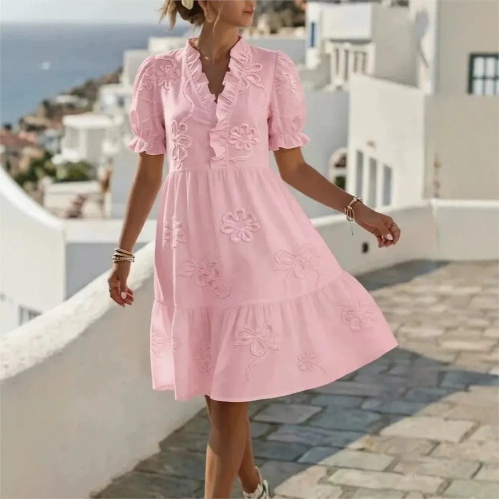 Fantine™ | Embroidered Puff-Sleeve Dress