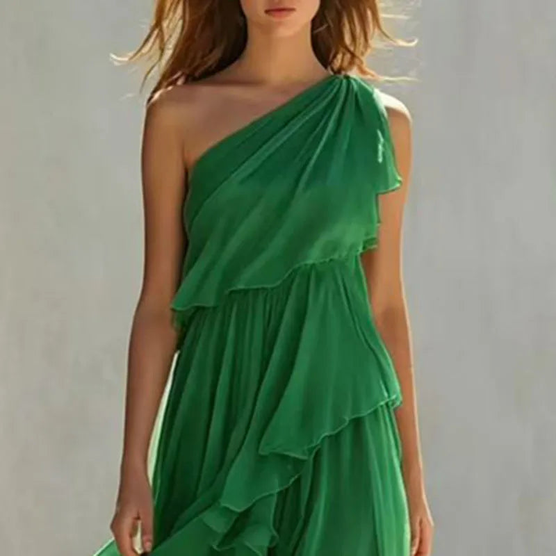 Adeline™ | One-Shoulder Tiered Ruffle Maxi Dress