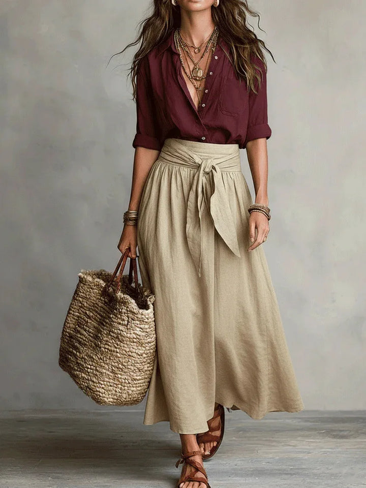 River™ | Two-Piece Set Black Top &amp; Olive Green Midi Skirt