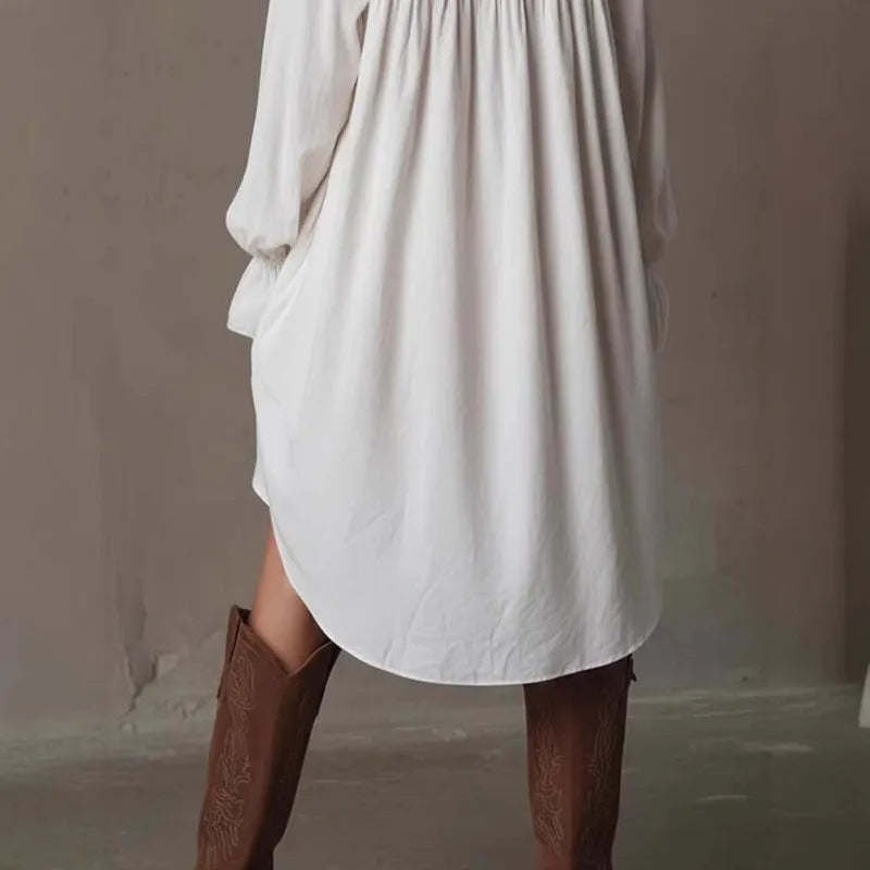 Émilie™ | Retro Lace Lapel Button-Down Mini Dress