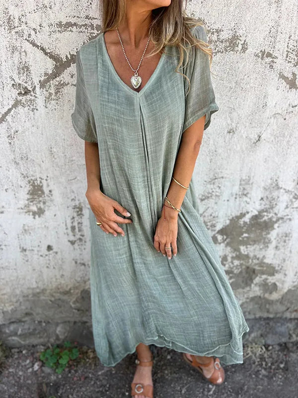 Aurélie™ | Loose-Fit V-Neck Midi Dress