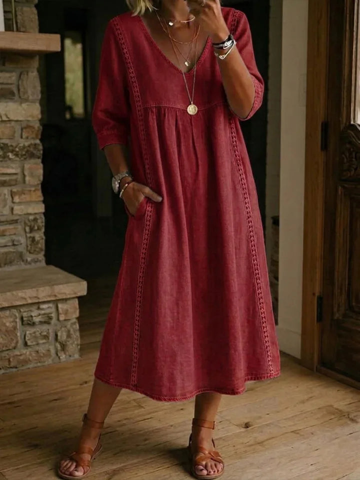 Vivienne™ | Lace V-Neck Pocket Midi Dress
