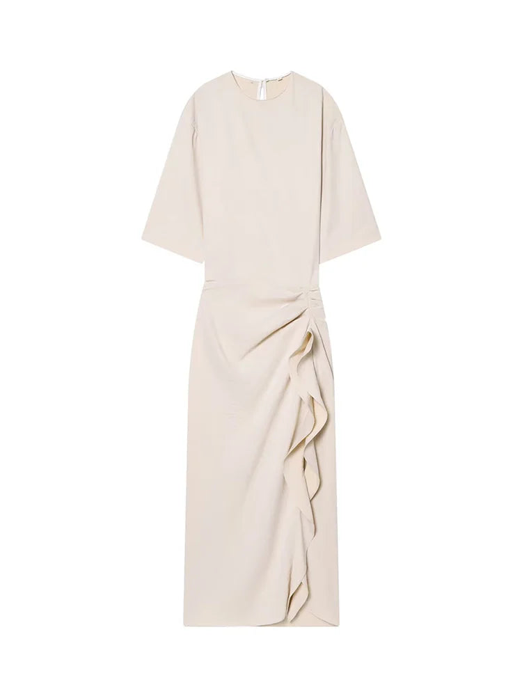 Cassandre™ | Pleated Button Waist Midi Dress